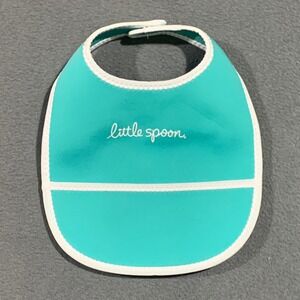 Little Spoon‎ Stay Dry Neoprene 1Baby Bib Feeding Teal White Pocket Snap Closure